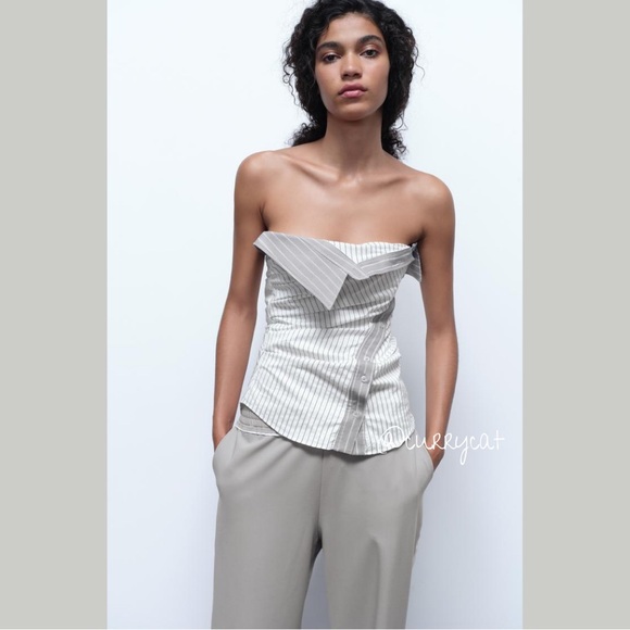 Zara NWT Striped Strapless Fold over Top - Picture 5 of 14